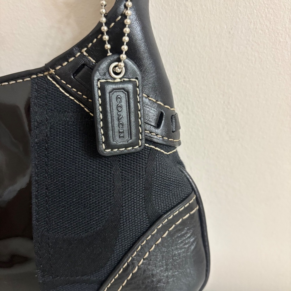 Coach Hampton Signature Mini Shoulder Bag Black Leather Snakeskin Baguette 10287 - Picture 4 of 10